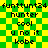 Green and yellow checkered background with repeated text elements in black pixelated font across two identical vertical sections.