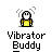 A 3x3 contact sheet of eight animated frames showing a pixelated yellow stick figure with white head and black outline, each labeled "Vibrator Buddy" below the icon.