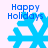Blue pixelated snowflake with 'Happy Holidays' text above it on a light background.