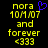 Yellow pixelated text on black background with blue heart symbol above 'nora' in left , identical static right