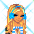 Pixel art of a blonde female character with blue accessories and striped clothing, labeled 'Winter Cutie' on a light blue background