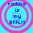 Four identical circular icons with pink concentric rings on a cyan background, each displaying blue text reading 'radina is my BFFL!!!' in pixelated font.