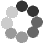 A circular arrangement of 12 grayscale dots in varying shades from light gray to black, forming a ring with an empty center.