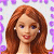A pixelated contact sheet showing two frames of an animated icon featuring a red-haired doll on the left and green text reading "Original Icons .com" on the right against a purple-dotted background.