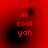 Red background with pixelated text 'hi im cool yah' in red, featuring two black circular blurs that shift position across frames.