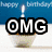Animated birthday-themed icon with candle, gift box, and text overlays changing across frames.