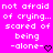 Bright pink background with white pixelated text repeating 'not afraid of crying... scared of being -alone-' and a black heart symbol at the bottom right.