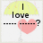 Pixelated icon shows yellow umbrella above black text 'I love' with dashed lines leading to pink heart and question mark on white background.
