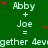 Green background with repeated white text 'Abby + Joe = together 4evgether' and scattered red stars, some of which change position across frames.