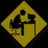 Yellow diamond-shaped icons with black silhouettes of a person sitting at a desk using a computer, arranged in a