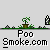 Pixel art animation of a green character with white head planting a small plant that grows into a tall tree, accompanied by text bubbles and repeated 'Poo Smoke.com' labels.