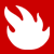 White flame-shaped icon on solid red background with pixelated edges and no visible text or additional elements.