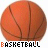 A contact sheet of 18 basketball-themed animated frames arranged in a 5x4 grid with one empty space, each frame showing an orange basketball with black seams and the word "BASKETBALL" below it.
