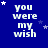 Blue background with white text reading "you were my wish" repeated in a , scattered small stars as accents