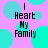Purple background with cyan circles and black text reading "I Heart My Family" in four identical arrangements.