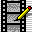 Pixelated film strip with two yellow pencils, each having red tips and black bases, positioned diagonally across frames.