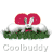 Animated 48x48 pixel icon featuring two white rabbits on green grass with red heart-shaped background, displayed across eight frames in a contact sheet layout.