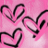 Pixelated pink background with multiple black outlined heart shapes scattered across the image.
