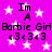 A static image with a bright pink background filled with white stars, displaying repeated text "Im A Barbie Girl <3<3<3" in black pixelated font.