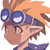 Pixelated anime-style character icon with orange hair, blue goggles, and purple clothing in a side profile view.