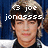 Pixelated image of a person with dark hair and light skin, overlaid with white text reading 'joe jonassss.' against a blue background.