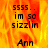Animated icon with fiery orange-yellow background displaying text "ssss.. im so sizzlin" and "Ann" in black pixelated font, with one frame showing a gray rectangle replacing the lower-right text.