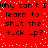 Red background with black pixelated text repeating 'Why can't I learn to sh_t the f_ck _p?' in two horizontal , white noise dots scattered