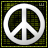 Four identical peace symbols in white with green and black checkered backgrounds, each with a small 'LW' in the top-right corner.