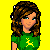 Animated contact sheet of a pixel art character in green and yellow attire with repeated text elements across frames showing different body parts and text combinations.