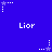 Blue background with repeated white text 'Lior' and pixelated star icons in various positions, some stars have trailing dots.
