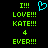 Green pixelated text on black background reads 'I!!! LOVE!!! KATE!!! 4 EVER!!!' with a cyan heart symbol above the right side of the text.
