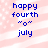 A static digital image with blue text reading 'happy fourth' above a smiley face and 'july' below, set against a pink and white striped background.