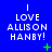 Blue background with white text reading "I LOVE ALLISON HANBY!" repeated in a , each containing the same text and layout
