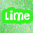 Green rounded rectangle with white text 'Lime' on a pixelated green background, partially overlaid by a gray rectangle.