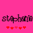 Pixelated text 'stephanie' in dark purple on bright pink background with red heart symbols below.