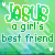 A 4-frame animated contact sheet showing a green-themed buddy icon with the text "Jogur" and "a girl's best friend" on a gradient background, featuring subtle heart animations in different corners of each frame.