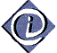 16 diamond and pentagon-shaped icons with blue, black, and white color schemes featuring a stylized lowercase 'i' symbol in various orientations