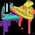 Pixelated icon with dripping neon colors and text elements, showing sequential changes in visible text and partial text.