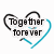 Pixelated heart-shaped icon with 'Together forever' text inside, outlined in black and cyan on white background.