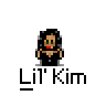 A 4x4 contact sheet of pixel art frames featuring Lil Kim with varying expressions, poses, and text elements including "QUEEN BEE" speech bubble and crown logo variants.