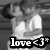 Pixelated grayscale image of a person in motion with text 'love <3' at the bottom, rendered as a static buddy icon.