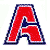 A pixelated red letter A with dark blue and light blue outlines on a white background.