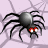 Pixelated spider with black legs, gray body, and red-and-white eyes on a light purple background.