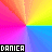 Four identical pixelated display a rainbow gradient background with the text 'DANICA' in white block letters on black rectangles, arranged in a pattern