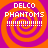 Four identical pixelated display 'DELCO PHANTOMS' text over orange and purple spirals with exclamation marks