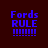 Four pixelated display "Fords RULE !!!!!!!" text with varying background colors and letter spacing