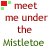 A pixelated image with red and green squares, text reading 'meet me under the Mistletoe', and a heart symbol in one version.