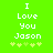 Green background with white pixelated text reading "I Love You Jason" and five yellow star icons below the text.