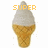 Pixelated ice cream cone with white soft-serve topping and brown waffle cone, each with overlaid text labels.