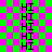 Green and pink checkered background with repeated black 'HI' text in vertical , some showing partial pixelation